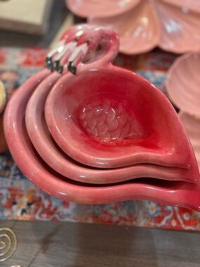 Pink Ceramic Flamingo Nesting Bowls